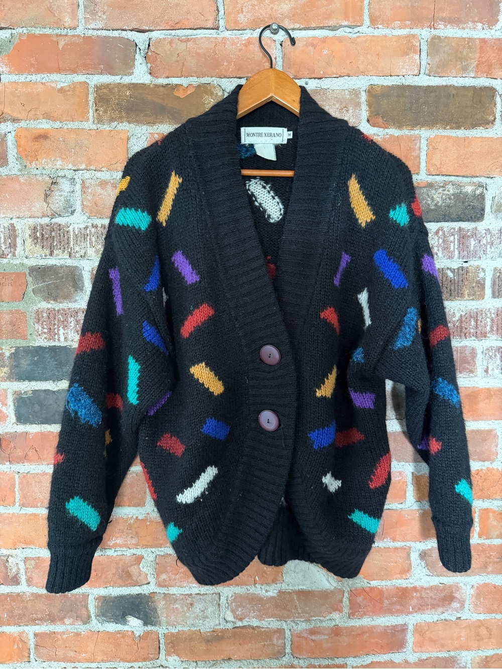 Montreal Brand Black Multicolor Button-Front Women's Cardigan Sweater